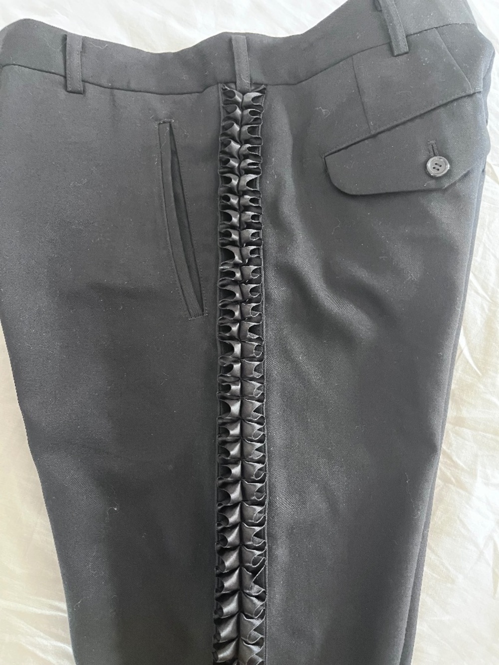 Commes des Garcon Black Pants Satin Ruffle